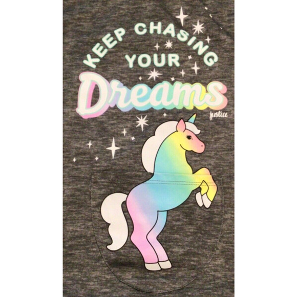 Justice Girls Gray Unicorn Tank Top "Keep Chasing Your Dreams" Size 12 Tee - Picture 2 of 5
